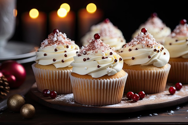 Christmas cupcakes decorated with festive details generative IA