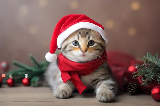 Christmas cute kitten wearing Ai generated