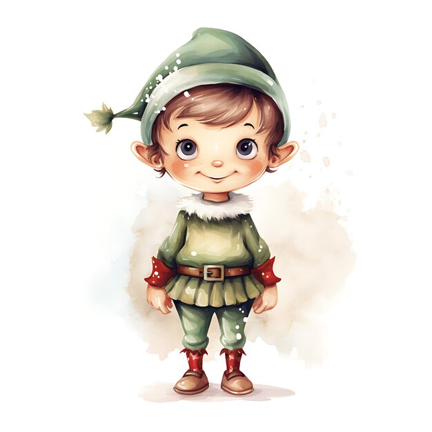 Christmas cute little Boy Elf watercolor style with white background