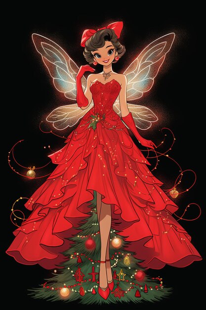 Christmas Cutie in a Red Dress Whimsical Cartoon Love