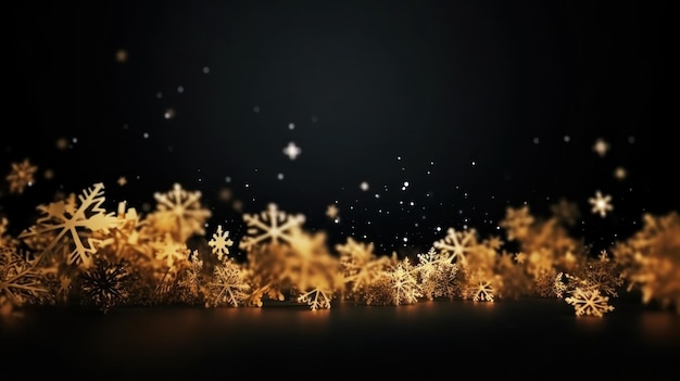 Christmas dark background with golden glitter stars Illustration AI GenerativexA