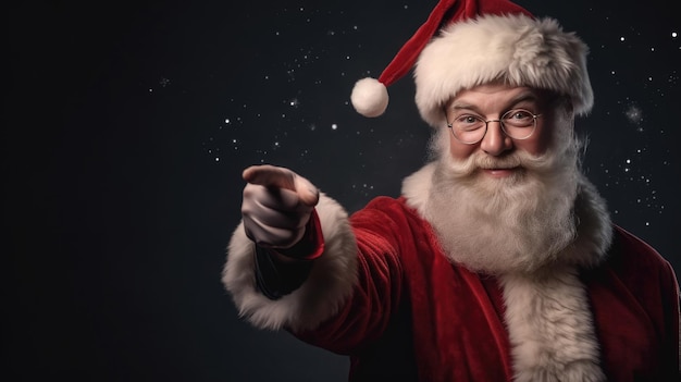 Christmas Day Santa Claus pointing in blank advertisement banner with copy space Generate Ai