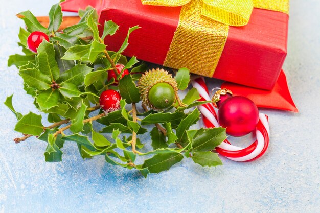 Christmas decor on blue background