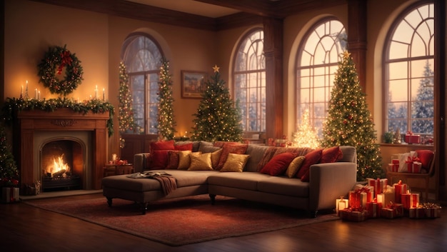 Christmas decor in the cozy living room