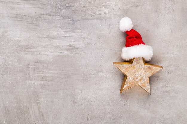 Christmas decor on gray surface with copy space 