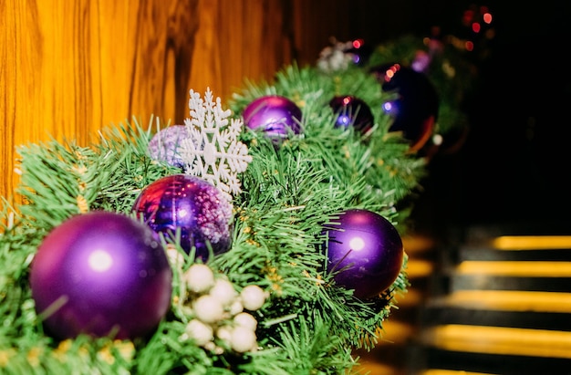 Premium Photo | Christmas decor purple balls decoration inside house