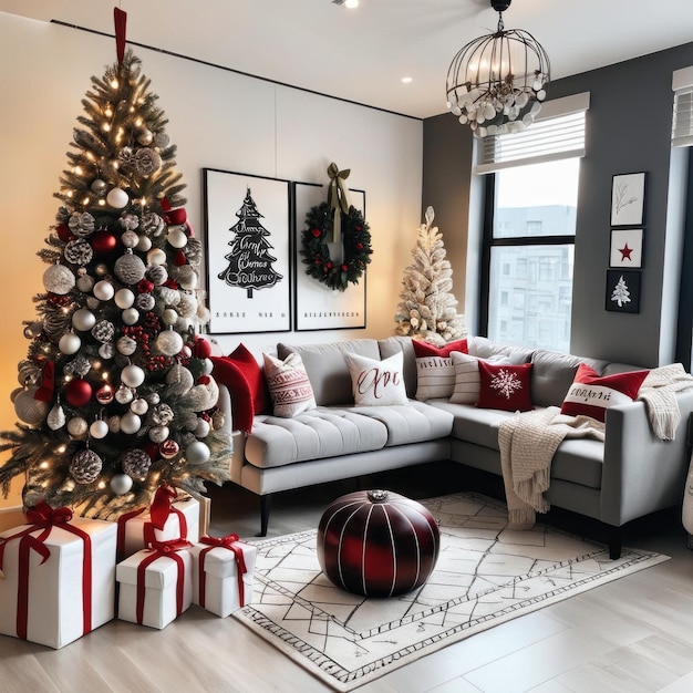 Photo christmas decor of the studio apartment interior design decor ideas