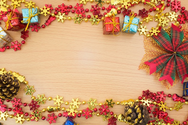 Christmas decor on  wooden background