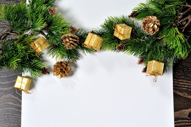 Christmas decor on the wooden background