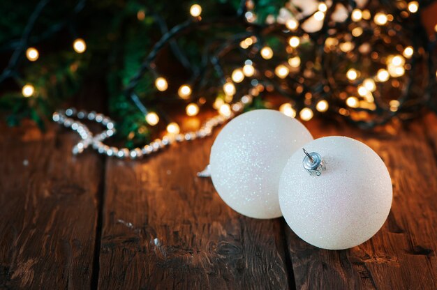 Photo christmas decor on the wooden table