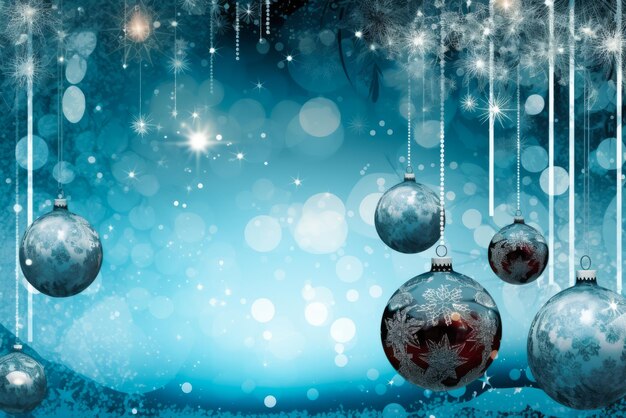 Christmas decorated background with snowflakes and christmas balls Generative ai illustration of Christmas and New Year celebrating concept