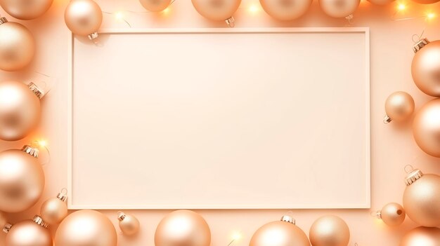 Christmas Decorated Frame in Apricot Tones with Copy Space