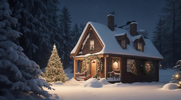 christmas decorated house in winter house in the snow christmas decorated house in winter