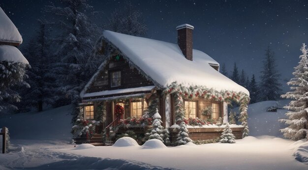 christmas decorated house in winter house in the snow christmas decorated house in winter