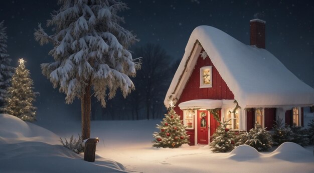 christmas decorated house in winter house in the snow christmas decorated house in winter