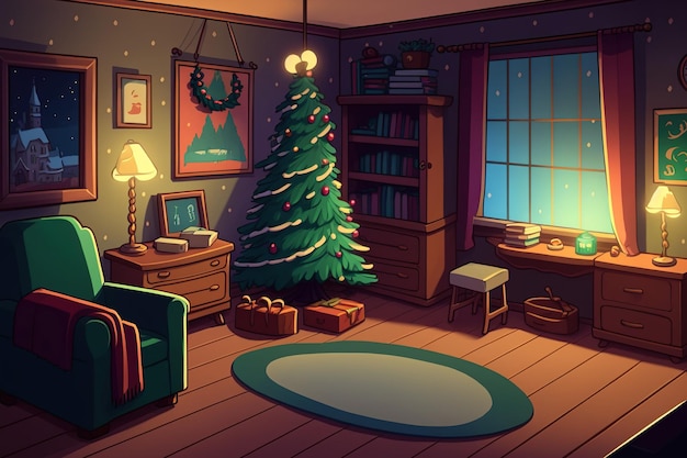 クリスマスの装飾が施された部屋