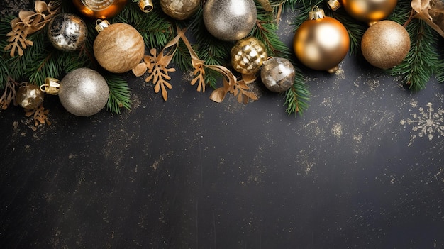 Christmas decoration background over black chalkboard