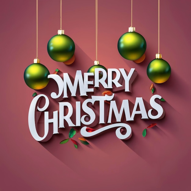 Christmas decoration background design merry christmas text with hanging balls decoration