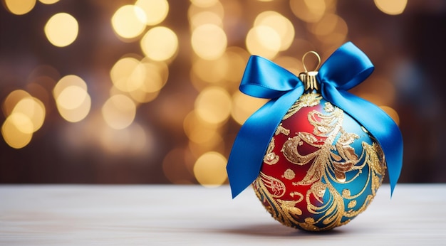 Christmas decoration on a blurred background of golden lights