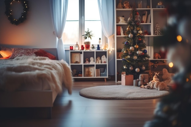 Christmas decoration in children room interior