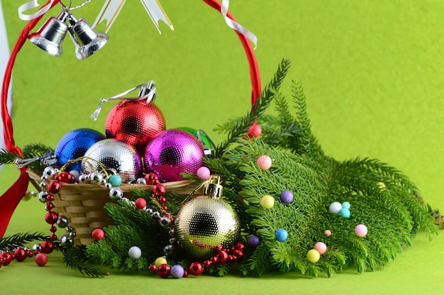 Christmas Decoration: Christmas ball and ornaments with the branch of Christmas tree