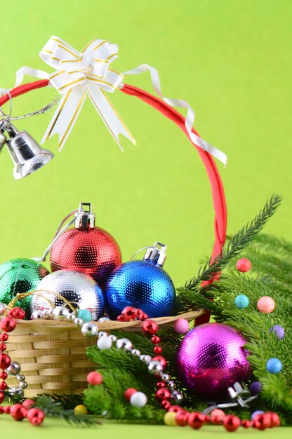 Christmas Decoration: Christmas ball and ornaments with the branch of Christmas tree