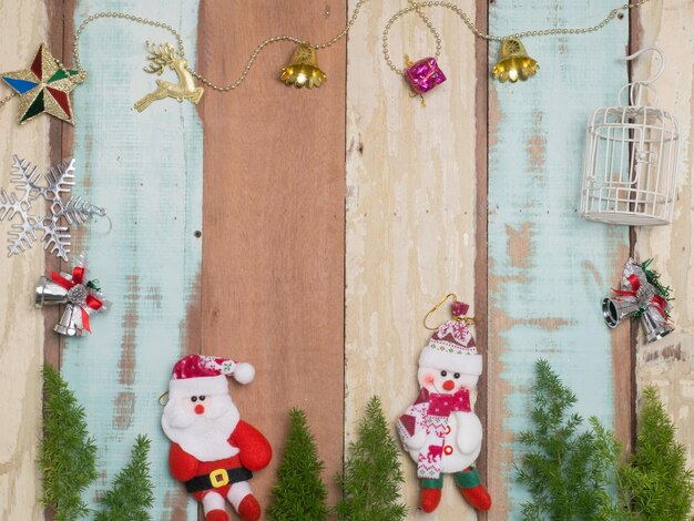 Christmas decoration cute object with wood background