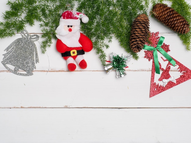 Christmas decoration cute object with wood background