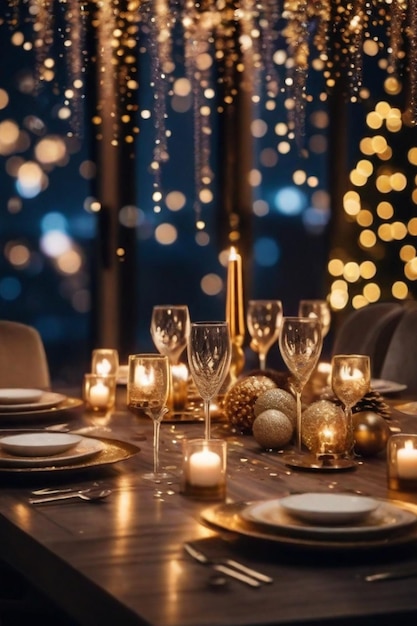 Foto decorazione di natale tavolo da pranzo di famiglia festa di capodanno lusso elegante ai generato