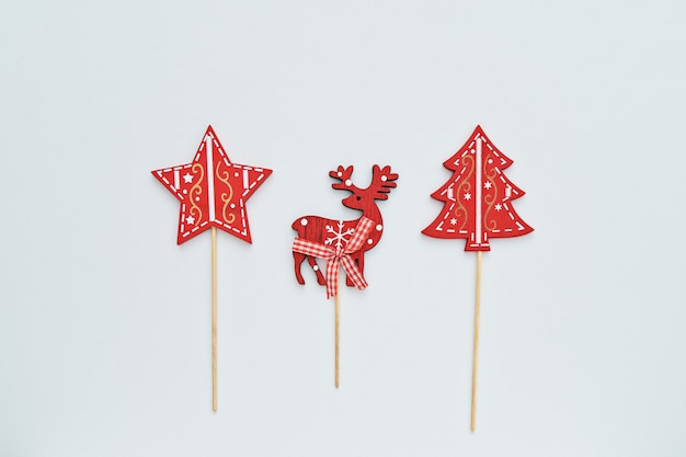 Christmas decoration fir, star and deer on white background