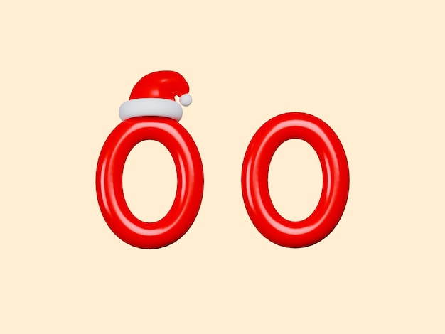 Christmas decoration font number 0 for christmas festival 3d rendering