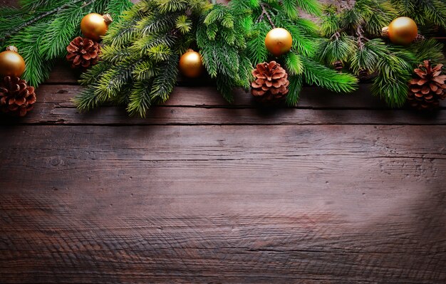 Christmas decoration frame on wooden background