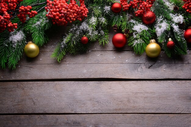 Christmas decoration frame on wooden background