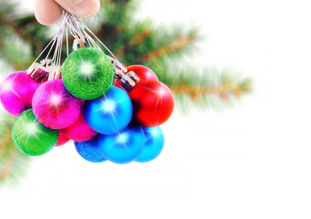 Christmas decoration-glass  ball on fir branches.Isolated