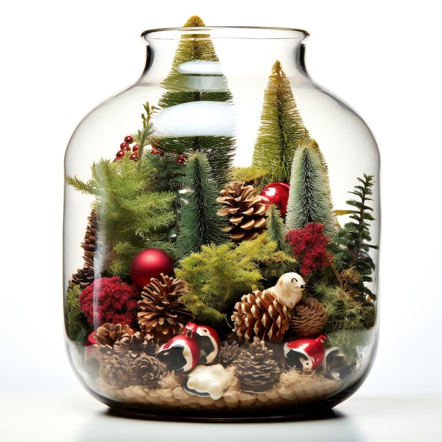 Christmas decoration in a glass jar on a white background Isolated