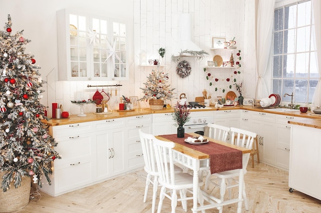 Christmas decoration on the kitchen Kitchen interior holidays New Year design