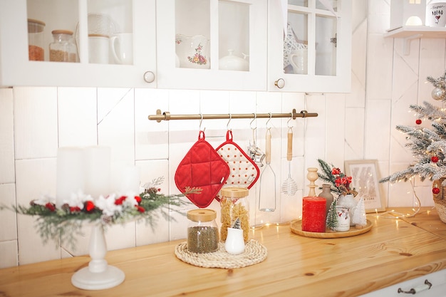 Christmas decoration on the kitchen Kitchen interior holidays New Year design