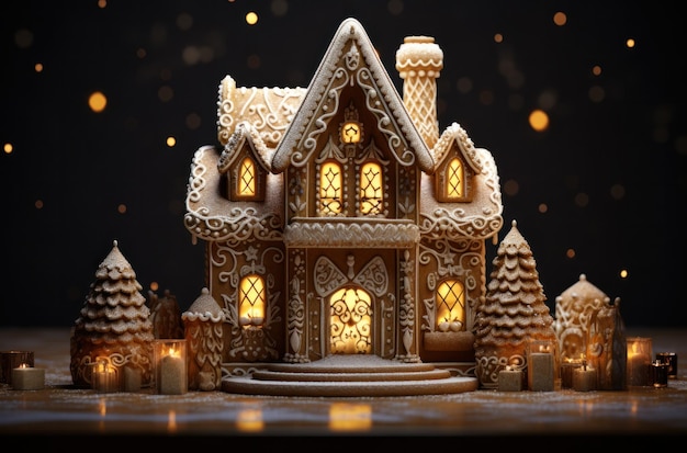 christmas decoration large gingerbread house in the dark