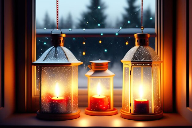 Christmas decoration light garland decorating a window Hygge decoration and Christmas concept ca