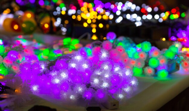 Christmas decoration lights, xmas garland closeup