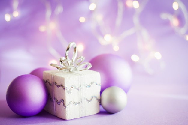 christmas decoration, lilac globe and lights