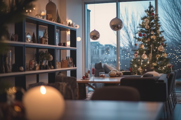 Christmas decoration in living room interior