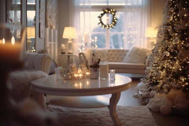 Christmas decoration in living room interior