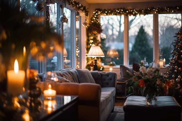 Christmas decoration in living room interior