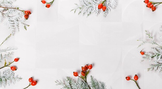 Christmas decoration marble background top view Merry Christmas greeting card frame Winter xmas holiday theme