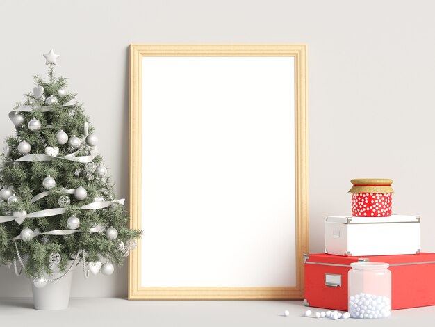 Photo christmas decoration mock up poster frame