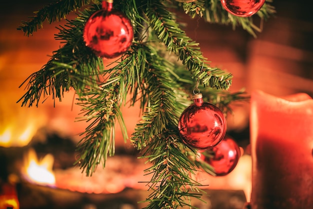 Christmas decoration near a fireplace