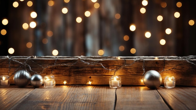写真 クリスマスの装飾は木製の背景に平らに置かれています テキストのためのスペース