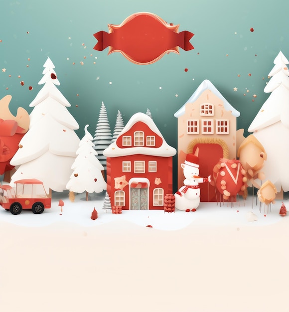 クリスマス・デコレーション パステル・イラスト クリスマス・ツリーと雪の冬の風景 ジェネレーティブ・アイ