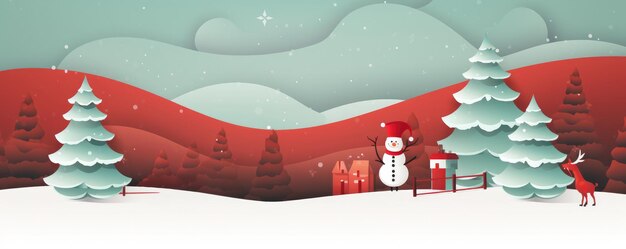 クリスマス・デコレーション パステル・イラスト クリスマス・ツリーと雪の冬の風景 ジェネレーティブ・アイ